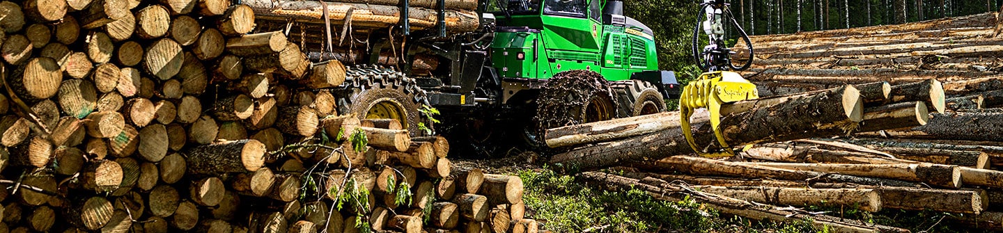 Grapple and wood in piles