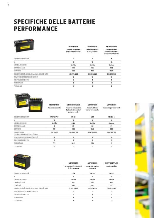 Specifiche delle batterie Performance